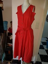 Robe Vintage Année 50 Rouge Boutons Doré Ceinture .tres Belle T 42 Sublime 