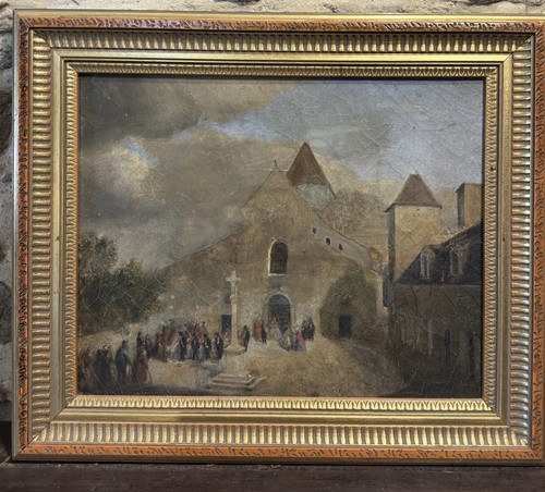 Très ancienne huile sur - , toile