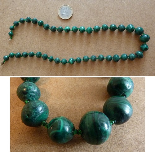 Collier perles malachite - en,