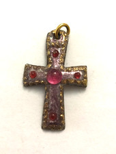Ancien Pendentif Croix en émaux  - émail de Limoges ? Paris ?