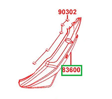 CARENAGE ARRIERE GAUCHE SUPERIEUR KYMCO SUPER 8, 83600-LEJ2-E10-HLP OEM