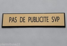 plaque de boite aux lettres  "PAS DE PUBLICITE SVP" STOP PUB finition biseautée