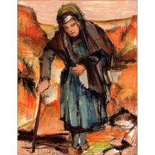 LETELLIER Pierre - Lithographie originale "La vieille dame" 35x27cm