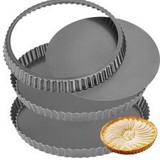 Lot de 3 Moules à Tarte Cannelés Anti-adhésifs avec Base Amovible, Plat a Tar...