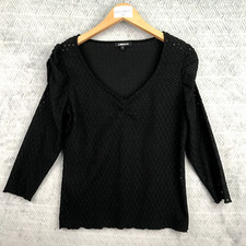 Liberto top femme taille L noir à dentelles manche longue col V chemisier women