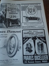 REO auto + pneu DIAMOND + amortisseurs JM publicité papier ILLUSTRATION 1912 col