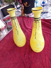 Belle Paire De Vase Legras 1900 Pâte de verre Jaune liseret noir Signé