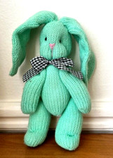 Adorable peluche LAPIN Doudou Vert en tricot 20,5cm