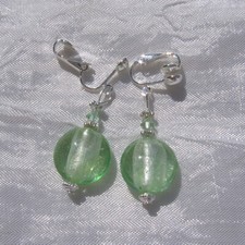 Clips Boucles d'oreilles non-percées argenté swarovski verre vert "EAU GLACÉE" 
