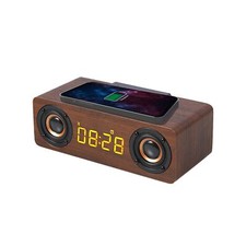 Enceinte Bluetooth Réveil Bois avec Radio FM Chargement sans Fil Induction po...