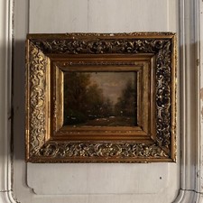 Huile sur toile contrecollée sur panneau Barbizon XIXe cadre doré A5698