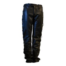 Jean à lacets Gensler pantalon en cuir noir lacé pantalon de moto hommes