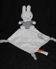 ?Doudou plat lapin mouchoir blanc MIFFY NIJNTJE TIAMO rayé gris 3 noeuds TTBE