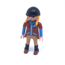 PLAYMOBIL * ECURIE * Femme Blonde Nattes Cavalière Bombe Noire Sweet Marron 5418
