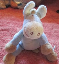 Doudou - Peluche Ane bleu et marron - 15cm position assise - Très bon état