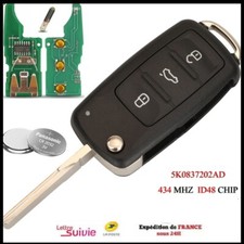 CLÉ 5K0837202AD 434MHZ ADAPTÉ À VW GOLF VI CADDY POLO TIGUAN TOURAN