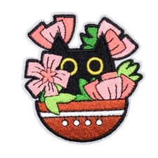 Patch Écusson Chat noir dans une plante (Réf 3a) - Thermocollant