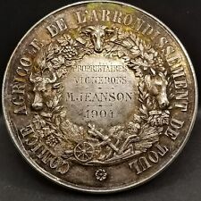 MEDAILLE ARGENT 1904 VIGNERONS COMICE AGRICOLE DE TOUL 50mm 58.6g / SILVER