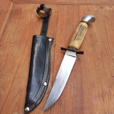 Joli Couteau de Chasse SABATIER  Manche en Bois de Cerf avec Étui en Cuir 