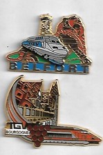 lot de 2 pin's tgv (pin's en zamac signé arc en ciel, doré à l'or fin)