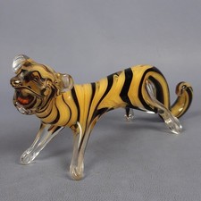 Sculpture Tigre Verre Murano Figurine Art de Collection Vintage Ans 70