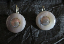 Boucles d'oreilles Dormeuses Pierre naturelle Grise sur métal argenté - diam 2cm