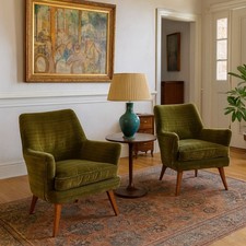 Fauteuils vintage velours vert - fauteuils,