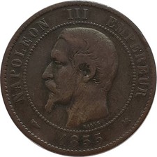 FRANCE 10 CENTIMES NAPOLEON III 1855 K (Bordeaux) chien TB- (G248)