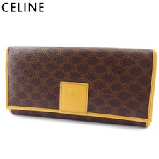 Fermoir portefeuille long CELINE Macadam fermeture éclair marron beige or PVC...