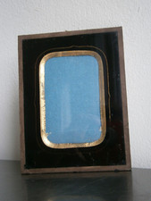 Petit Cadre photo ancien 19°s décor Verre peint Papier doré vue 5x8 N°4