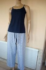 ENSEMBLE PYJAMA PANTALON IMPRIME GRIS BLEU  + TOP BLEU MARINE T 40/ 42 NEUF
