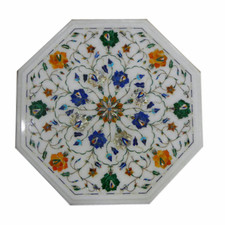 12 " Côté / Coin Marbre Blanc Table Top Pietra Dura Inlay Meuble Décor Cadeau