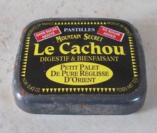 Vintage candy tin box LE CACHOU Mountain Secret antique sweet France container