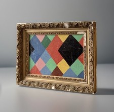 Tableau ancien huile composition abstraite cubique géométrique cadre Bois stuc