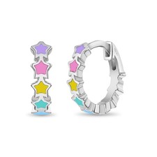 Étoile 9mm Bébé/Enfants Boucles D'Oreilles Créole Émail - Argent Sterling