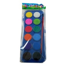 Set Plateau de Peinture à l'eau Aquarelle 12 Couleurs + Pinceau Palette Voyage