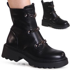 Bottes Biker À Talon Pour Femmes Avec Chaîne Et Paillettes