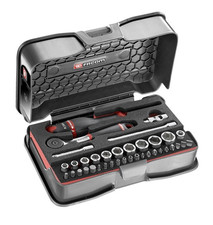 Coffret 37 pièces douilles 1/4' 6 pans métriques + embouts + plateau mousse