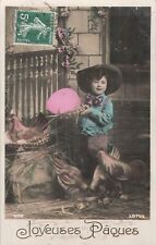 CP PAQUES GARCON CHAPEAU PANIER OEUF ROSE POULE POUSSINS - 42881