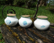3 POTS EMAILLES MOTIF MER COQUILLAGES  EMAIL VERITABLE FABRICATION FRANCAISE