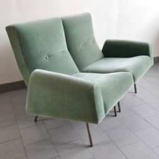 SOFA CANAPE 2 PLACES 1950 VINTAGE EN VELOURS DE LOUIS PAOLOZZI POUR ZOL 50S