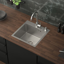 Évier de cuisine à encastrer en acier 45x45 cm avec 2 trous vidage et trop plein