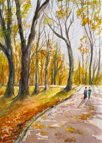 Original watercolor autumn - original,