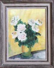 ECOLE MODERNE milieu XXe.Bouquet de roses.Huile sur toile.SBD.61x47.Encadré.