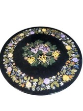 48 " Rond Noir Marbre Café Dîner Table Top Pietra Dura Art Incrustation