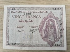 Billet de 20 Francs - Banque d'Algérie (1945) - RARE à Saisir 