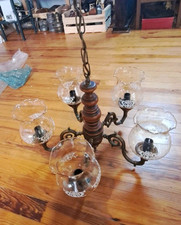 Lustre 5 Branches Bois Laiton Vintage 