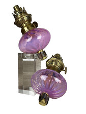 Paire de réservoir Rose opalescent Lampe Pétrole 19e toupie de Piano art nouveau