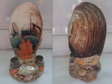 ENCRIER SOUVENIR TRANSATLANTIQUE COQUILLAGE NACRE PEINT PERSONNAGE TERRE CUITE