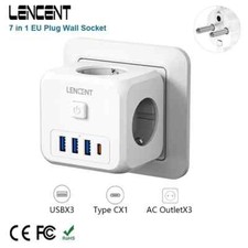 Prolongateur de Prise Murale 7 en 1 avec 3 Prises AC 3 Ports USB 1 Type C